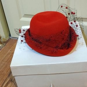 Ladies Red Wool Felt Hat NWT and Saks Fifth Ave Bo